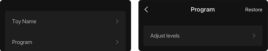 Programming options for Gush by Lovense on the Lovense Remote app.